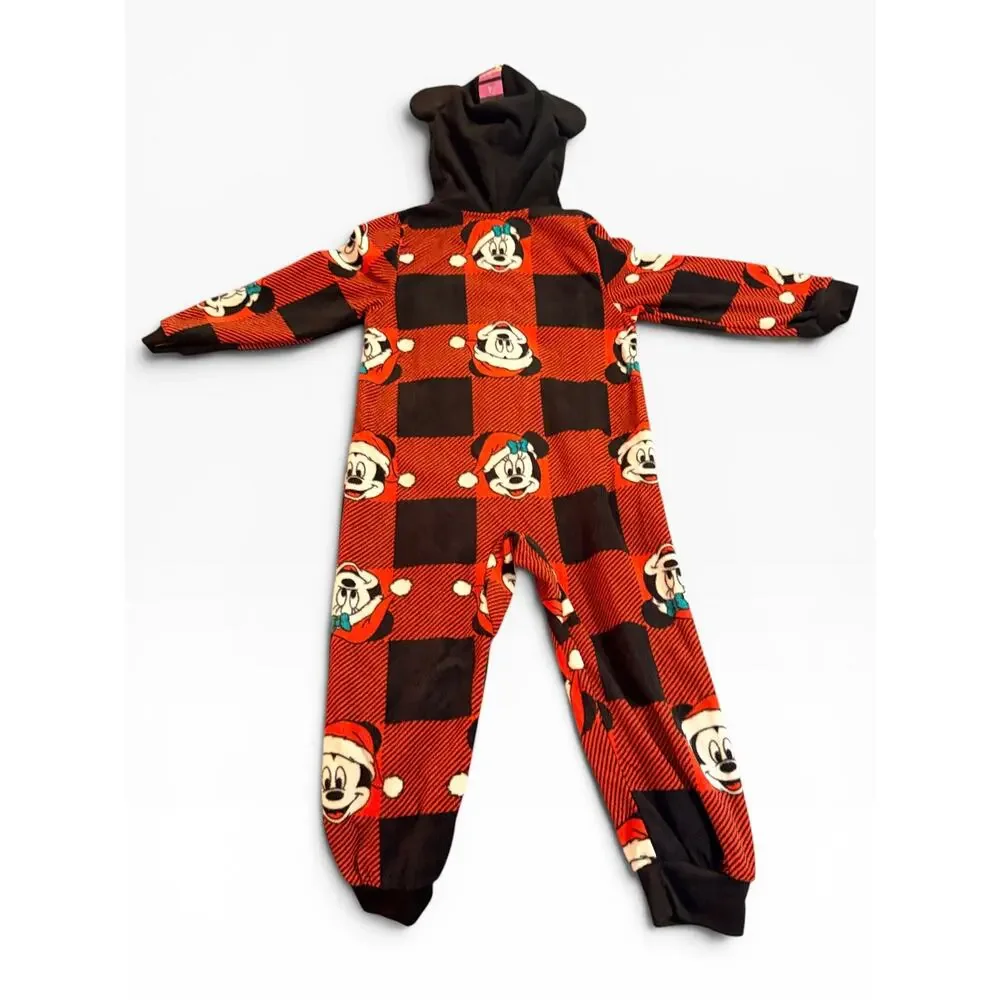 NWT Disney Mickey Christmas Fleece One Piece Pajamas Kids 4 Red Black